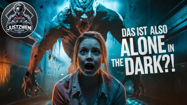 a woman looking surprised in front of a monster