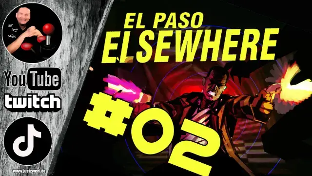 "Titelbild des Spiels 'El Paso Elsewhere Part 2' mit stilisiertem Neo-Noir-Design, das den Namen des Spiels prominent zeigt. Die Grafik vermittelt ein dunkles und mysteriöses Ambiente, passend zur atmosphärischen Welt des Spiels."