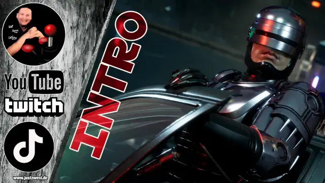 "Alternativtext: Bild des Spielcovers von 'RoboCop: Rogue City' mit dem hervorgehobenen Schriftzug 'Intro', das den ikonischen RoboCop in voller Ausrüstung zeigt, bereit für Action und Abenteuer in einem futuristischen Detroit."
