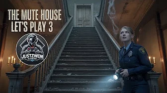 a woman holding a flashlight and standing on stairs