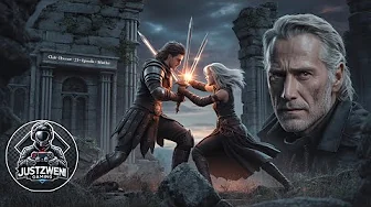 a man and woman fighting with swords